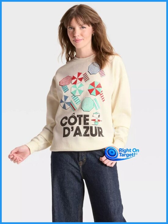 Peanuts Tops - NWT XL - Womens Peanuts Snoopy French Riviera Graphic Sweatshirt - Off-White